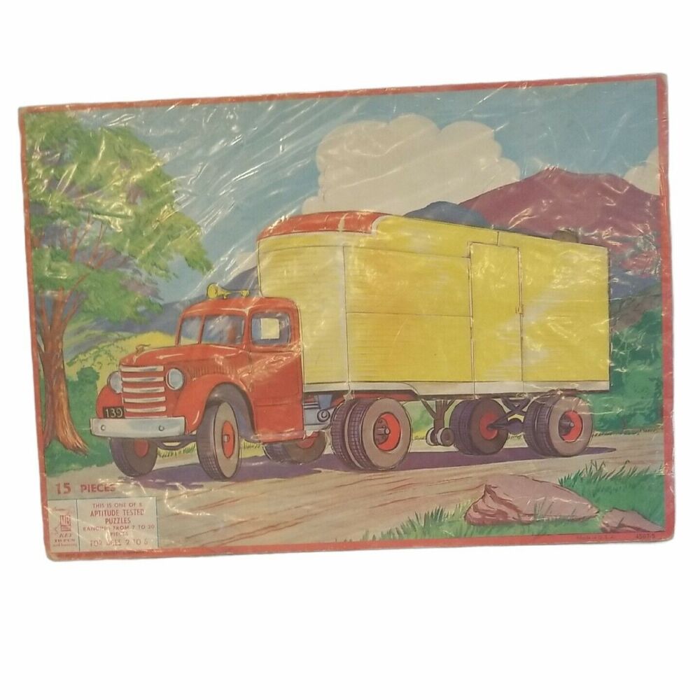 Milton Bradley Vintage Puzzle Semi-Truck 1955 Aptitude Tested Puzzle 15 Pieces